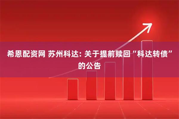 希恩配资网 苏州科达: 关于提前赎回“科达转债”的公告
